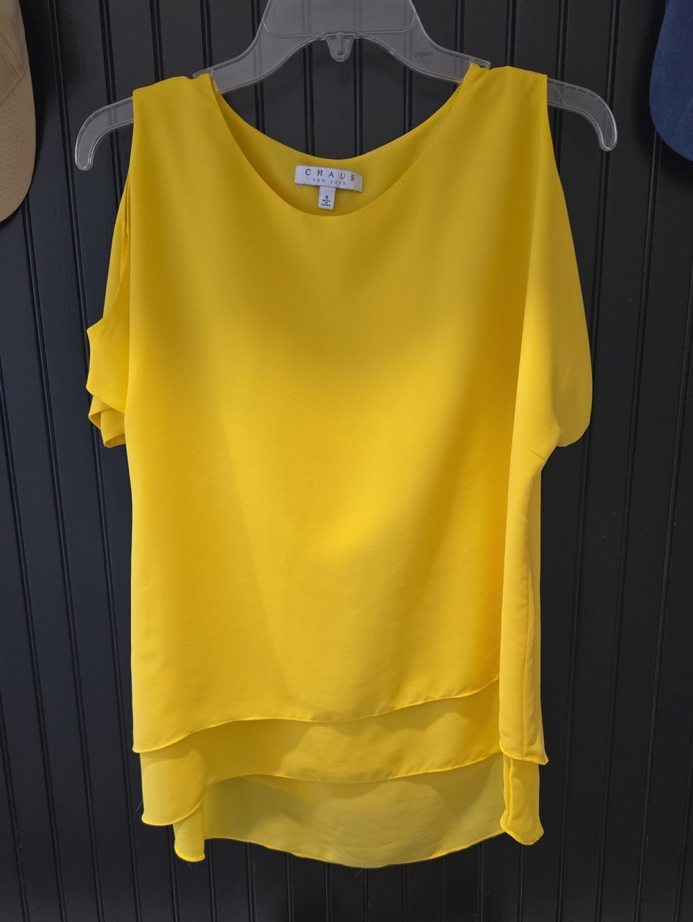 Chaus Women’s Bright Yellow Layered Cold-Shoulder Blouse